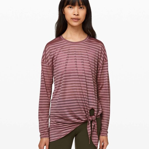 Lululemon Tie Your Practice Long Sleeve *Stripe Vintage Mauve - Picture 2 of 12